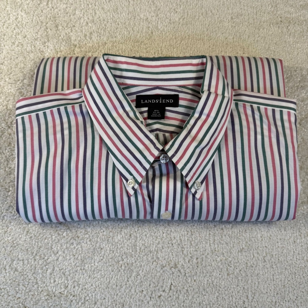 Y2K Lands End Mens Striped Button Down Shirt Classic Fit Long Sleeve 100% Cotton - Picture 3 of 9